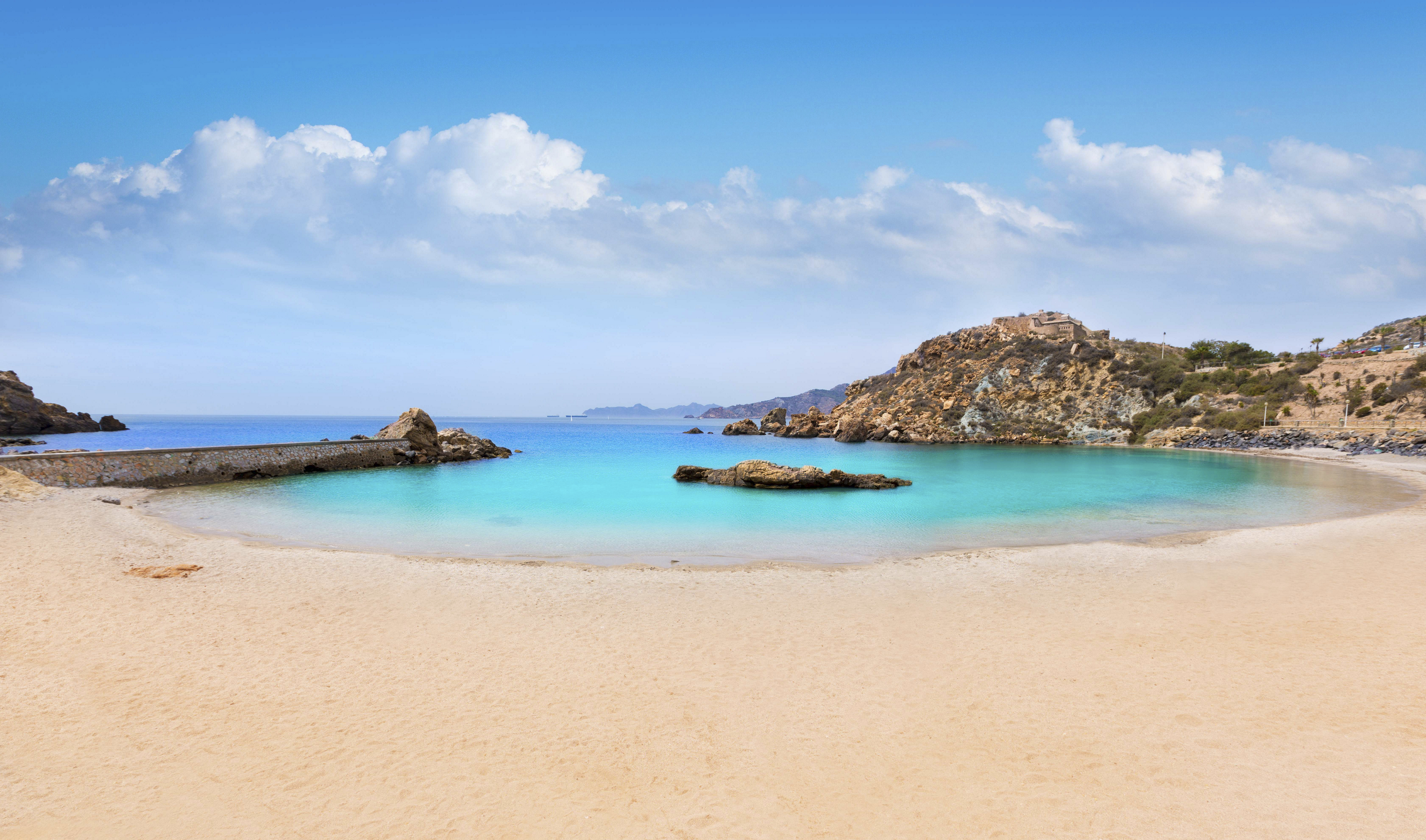 Cartagena Cala Cortina beach in Mediterranean Murcia at Spain