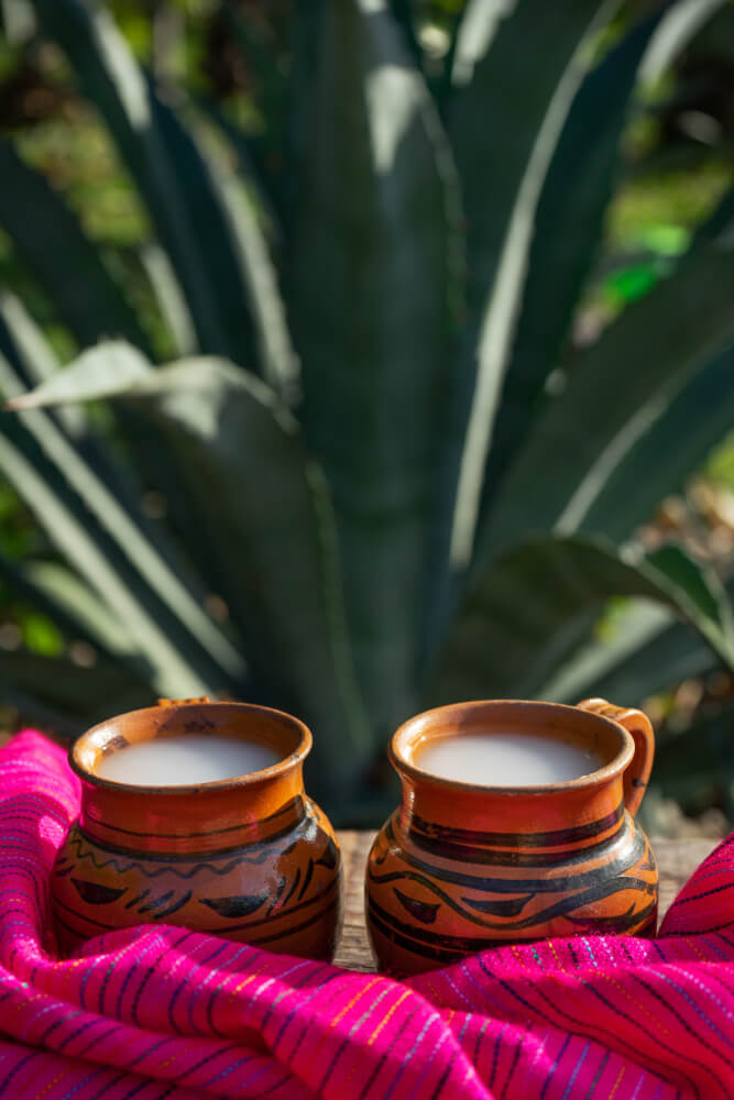 Mexikanische Küche: Schalen mit dem Nationalgetränk Pulque.