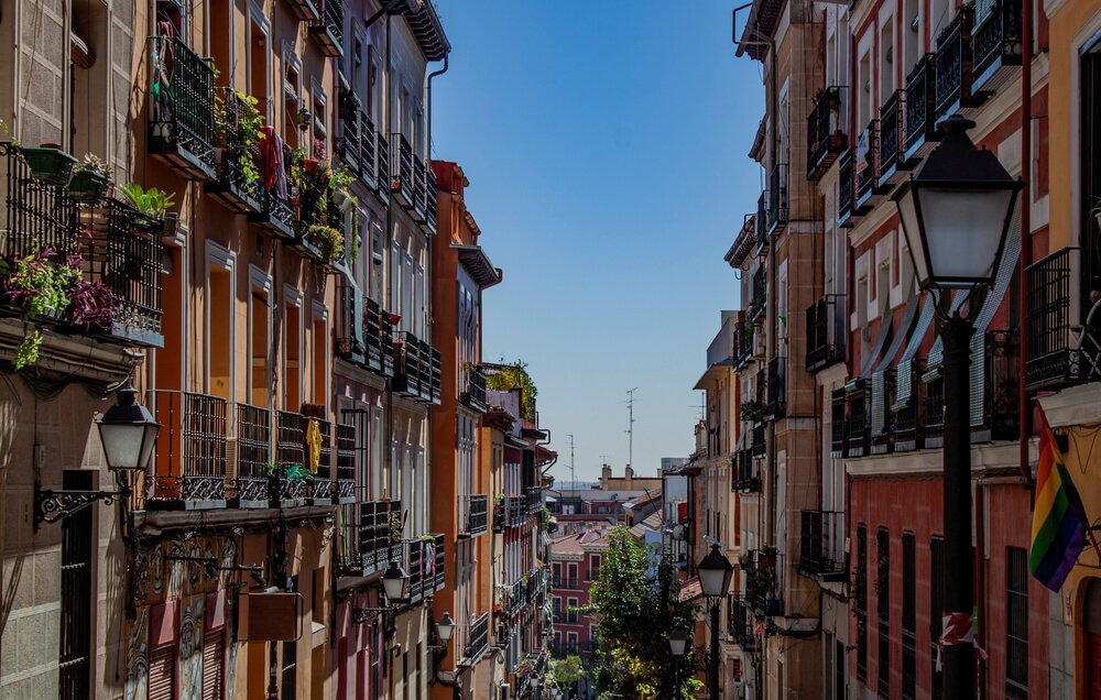 Lavapies Madrid: A close-up of the balconies with Madrid in the background