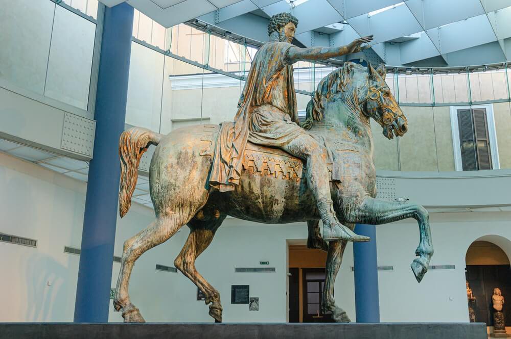 Museums in Rome: A close-up of the Marcus Aurelius horse statue in the Capitoline Museum