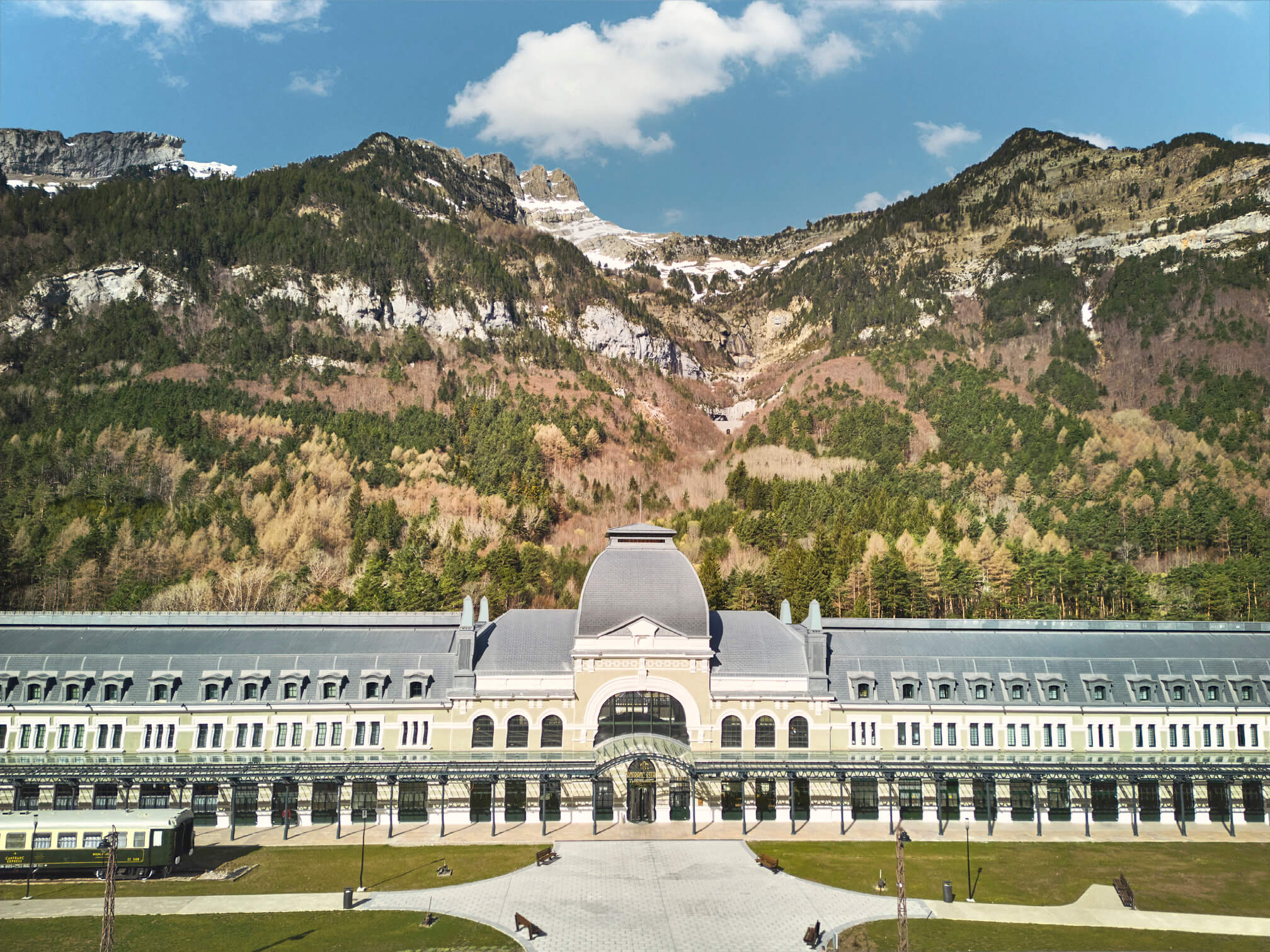 Regenerative tourism: A view of the facade of the Canfranc Estación, a Royal Hideaway Hotel