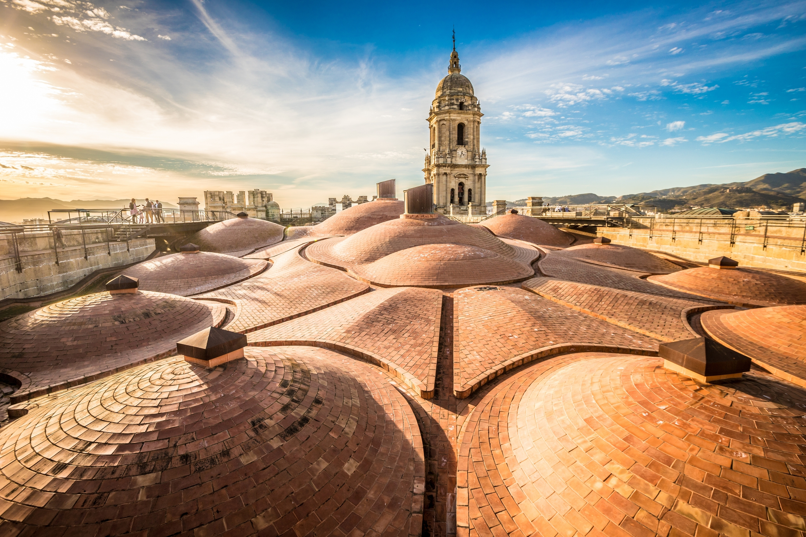 Malaga Cathedral: The tiled rooftop of Malaga Cathedral with the tower in the distance