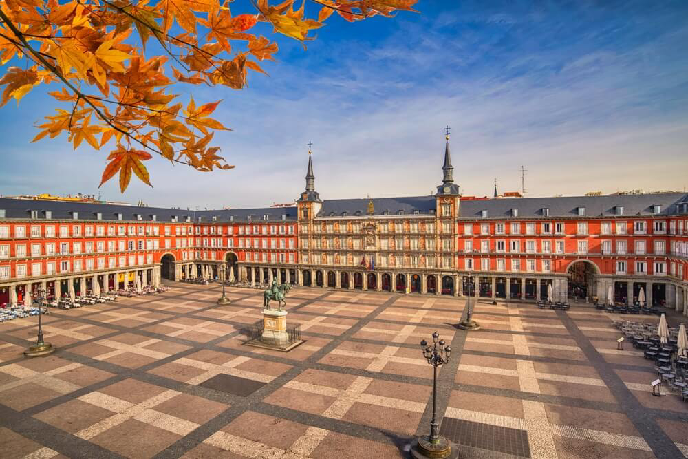 Sehenswürdigkeiten in Madrid: Plaza Mayor aus der Vogelperspektive.