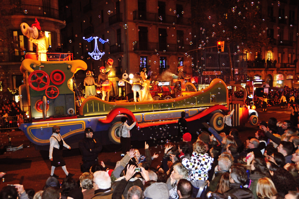 Spain January 6th: A view of the streets lined with people watching the Reyes parade