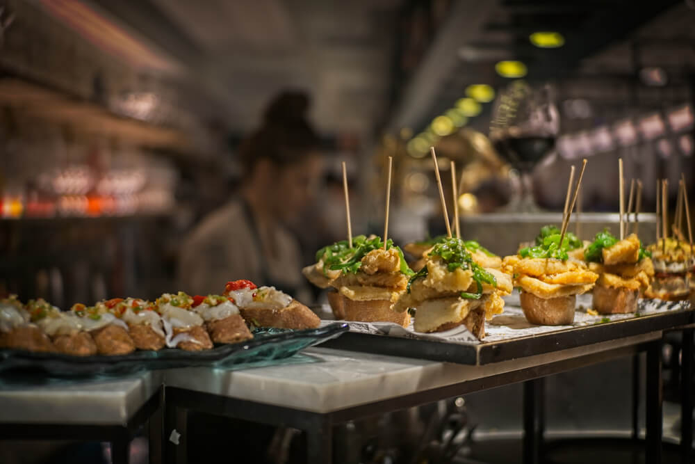 Pintxos Basque Country: A close up of Basque tapas plates in a bar