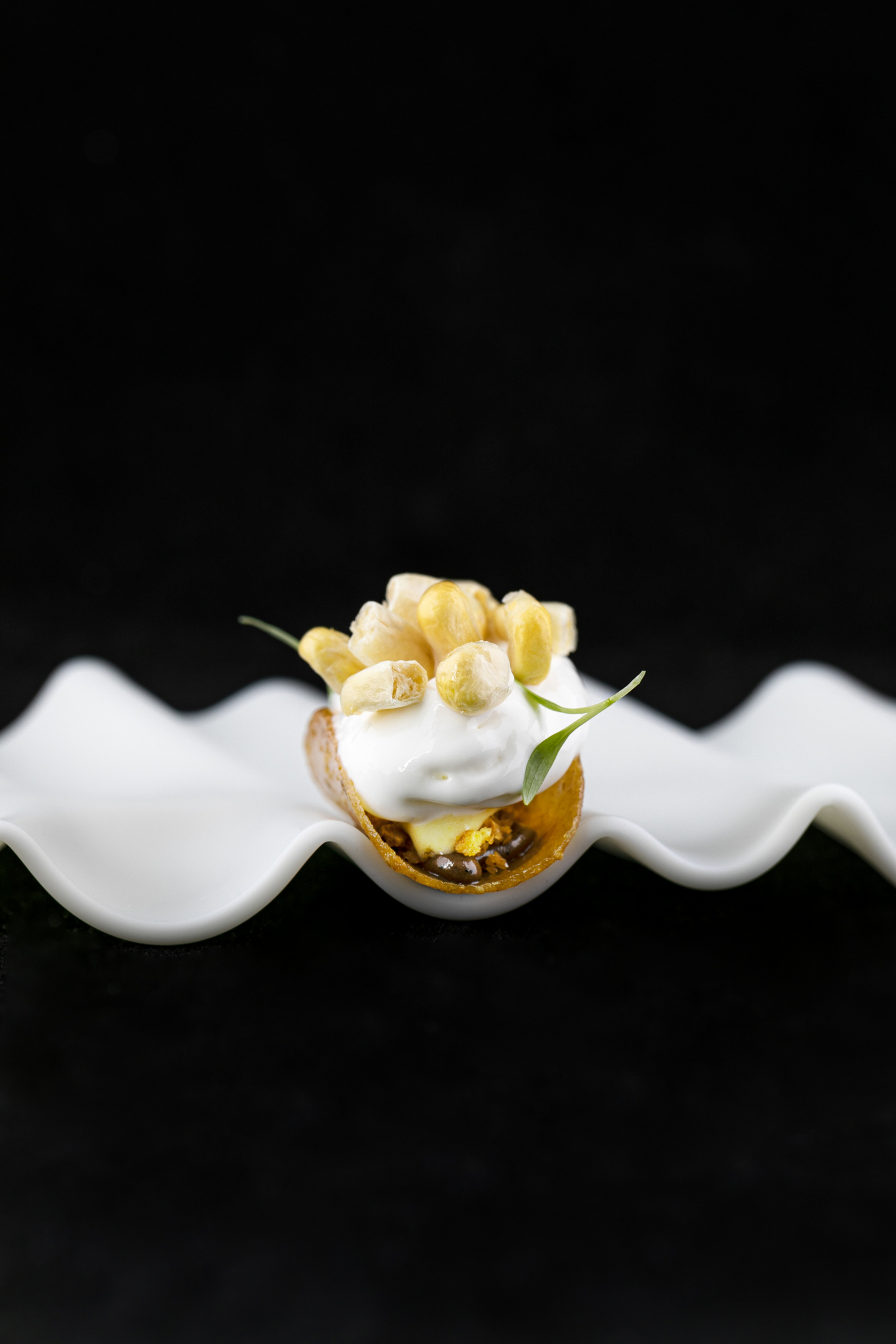 Corn taco, black garlic and yoghurt