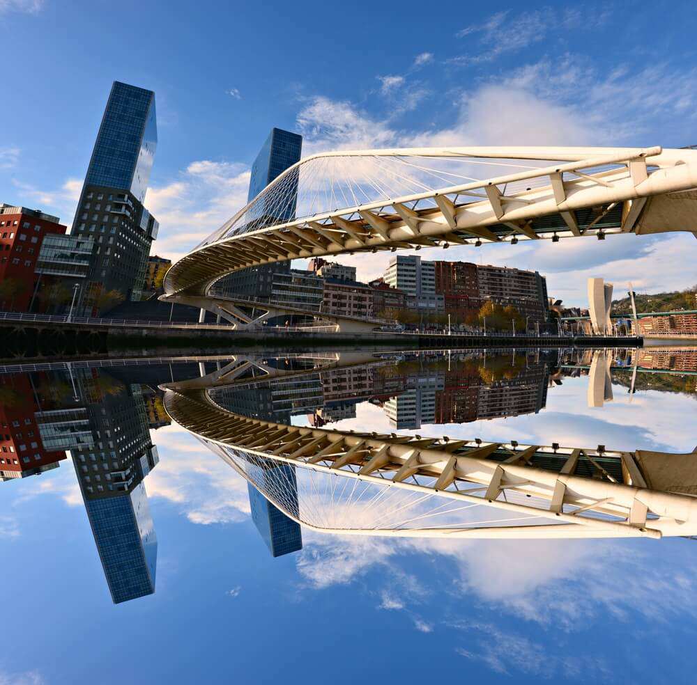 Zubizuri Bridge: A close-up of the Zubizuri bridge reflecting on the river