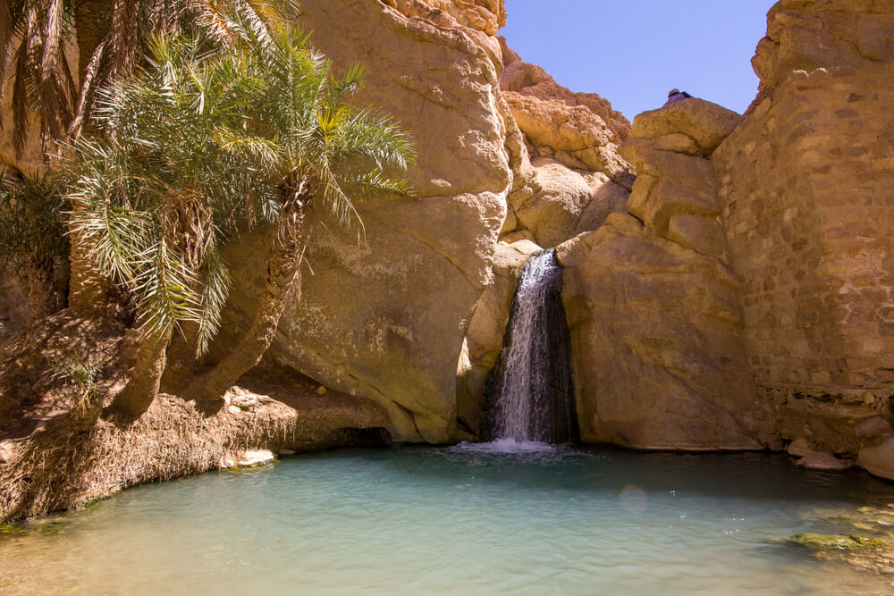 Wasserfall in der Chebika-Oase in Tunesien.