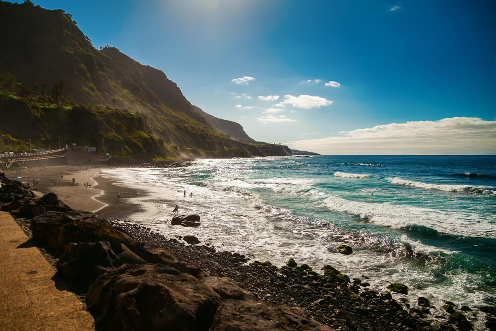 A close up of El Socorro Beach, Los Realejos at the end of the day