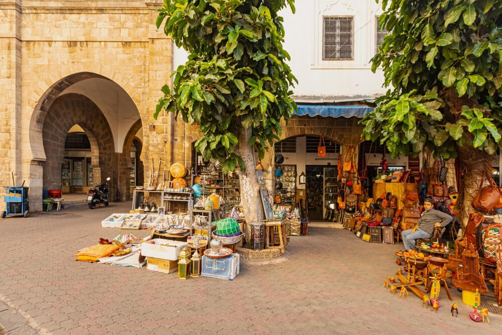 Old Medina: A view of a few artisan stalls outside the gates to the Old Medina in Casablanca