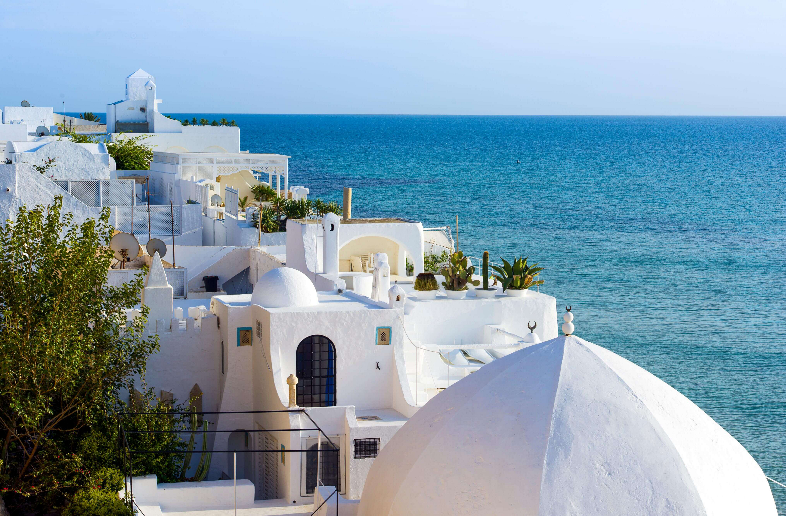 Tunisia: White domed rooftops of Tunisia next to the sea