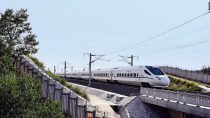 ULANQAB,CHINA - AUGUST 02: The first high-speed train running through Inner Mongolia autonomous region is to launch service on August 2, 2017 in Ulanqab, Inner Mongolia autonomous Region of China. The route, part of Zhangjiakou-Hohhot high-speed line, stretches out from Ulanqab to Hohhot, stats service on Thursday. The high-speed train runs at the speed of 250 km/h on the high-speed line spanning 126 km from Ulanqab to Hohhot. (Photo by VCG/VCG via Getty Images)