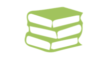 Green icon of 3 books stacked