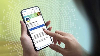 Person holding phone on bioMérieux's LinkedIn channel