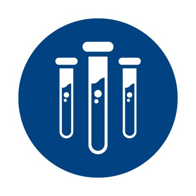 Blue and white test tube icon 