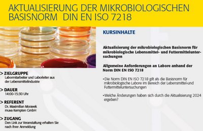 Aktualisierung der Mikrobiologischen Basisnorm DIN EN ISO 7218   ***NEU***
