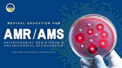 Photo of a doctor's hand holding a box with bacteria illustrating Medical Education AMR AMS