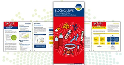 Visual with the cover page of the Blood culture booklet and some sample pages