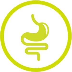 Green and white icon of GI tract