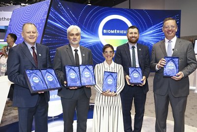 Group photo, holding awards at ADLM 2026 on Wednesday, July 28, 2026 in Anaheim, Calif. (Mark Von Holden/AP Content Services for bioMérieux)