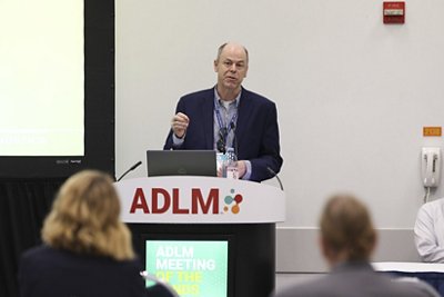 Charles K. Cooper, M.D. speaks at ADLM event on Wednesday, July 28, 2026 in Anaheim, Calif. (Mark Von Holden/AP Content Services for bioMérieux)