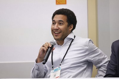 Panelist Dr. Omai Garneron speaks at ADLM 2026 Wednesday, July 28, 2026 in Anaheim, Calif. (Mark Von Holden/AP Content Services for bioMérieux)