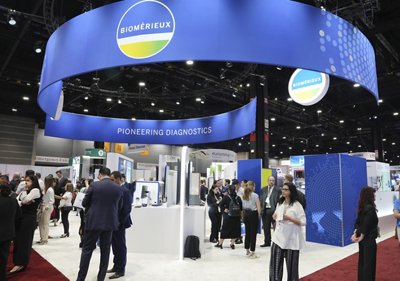 bioMérieux booth showcasing diagnostic technologies and solutions in AMR.