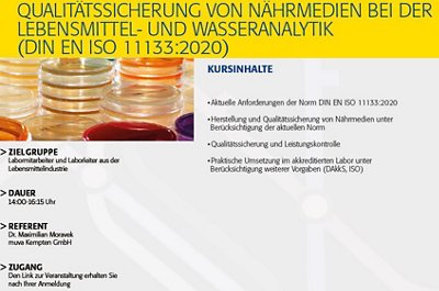 Qualitätssicherung von Nährmedien bei der Lebensmittel- und Wasseranalytik (DIN EN ISO 11133:2020) (WEB271125N)
