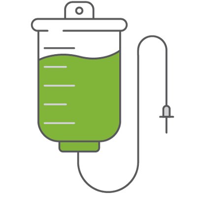 Green and gray icon of an IV bag