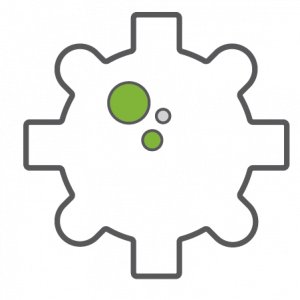 Grey and green icon of a virus 