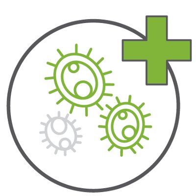 Green and white icon showing viruses
