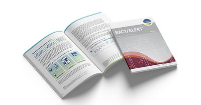 Preview of the bioMérieux BACT/ALERT® Selection of Publications 2026, featuring the cover and inside pages of a scientific publication collection on blood culture diagnostics.