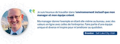 Quote from Brandon: Je suis heureux de travailler chaque jour chez bioMérieux dans un environnement inclusif que mon manager et mon équipe ont réussi à créer. Mon manager donne l’exemple en étant au bureau tel qu’il est vraiment dans la vie, avec des valeurs en ligne avec celles de l’entreprise. Et même si on travaille dur, on sait aussi s’amuser !  Je me sens bien intégré dans une équipe unique et diverse et cela m’inspire pour m’améliorer au quotidien. 