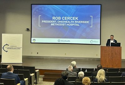 Rob Cercek of OhioHealth presents to spectators on the importance of the COE partnership