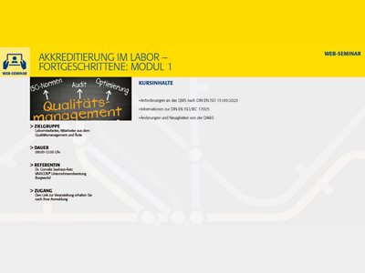 AKKREDITIERUNG IM LABOR – FORTGESCHRITTENE: MODUL 1