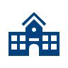blue and white icon of school building 