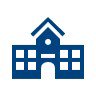 blue and white icon of school building 