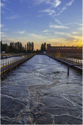A channel of waste water at an outdoor facility