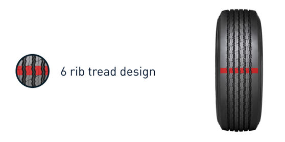 the new 6 rib tread design used in the Bridgestone R179+