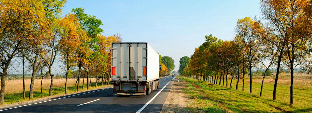 Bilde av lastebil som kjører på motorvei med Bridgestone dekk