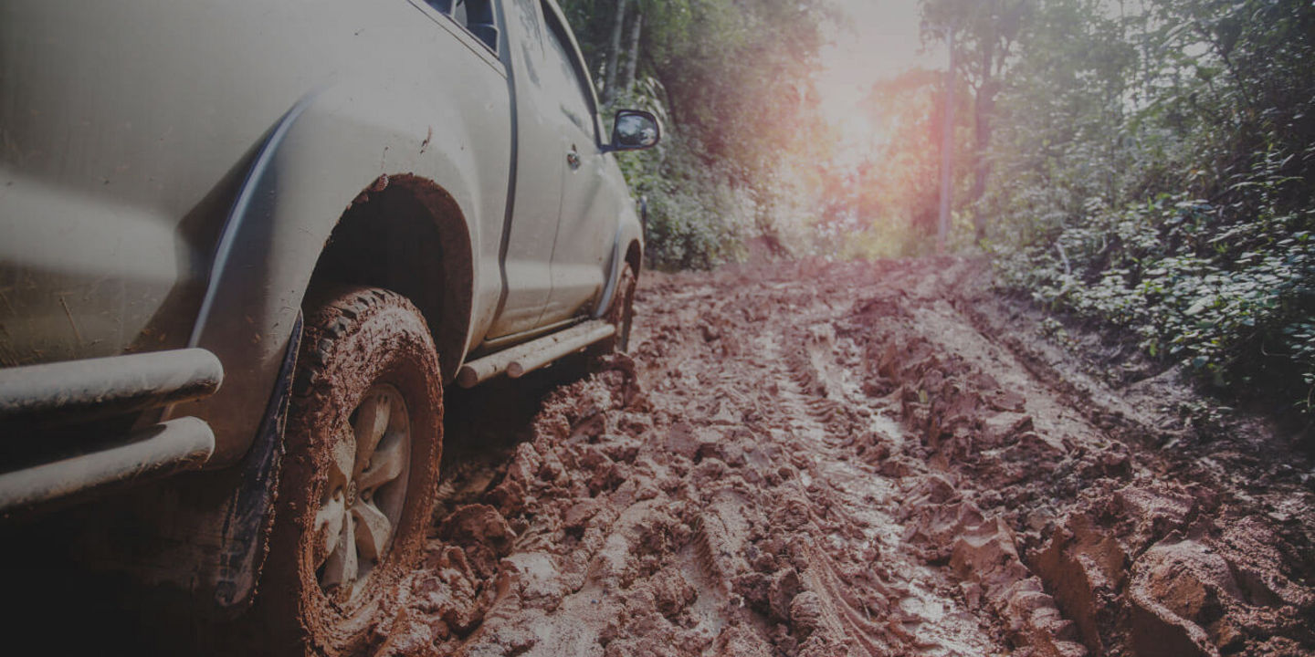 Close-up of a terrain truck in the mud
