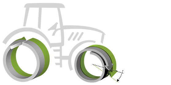 Diagram dat laat zien hoe de voor- en achteras van een trekker moeten worden gekalibreerd om de prestaties te optimaliseren