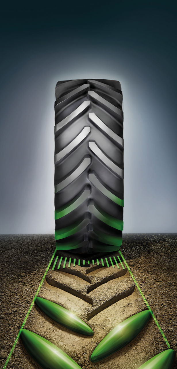A close-up of how the total tread width increases your soil contact area, ensuring you have tyre rubber where you need it.