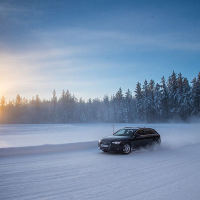 Dette billede viser en solnedgang i et vinterlandskab.