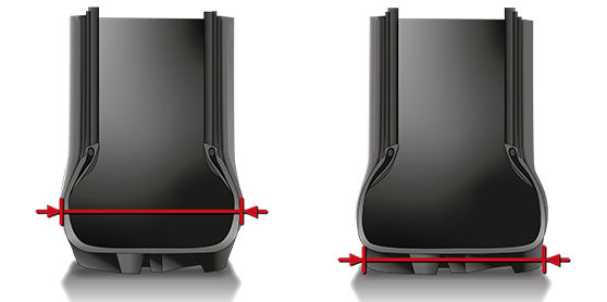 Diagram som visar bredden på Bridgestone VX-R Tractor-däcket