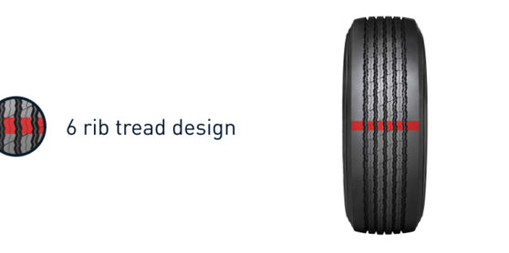 the new 6 rib tread design used in the Bridgestone R179+