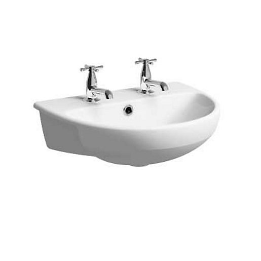 E100 Round Semi Recessed Basin 550mmx440mm, 2 Tap, Including Fixing Kit