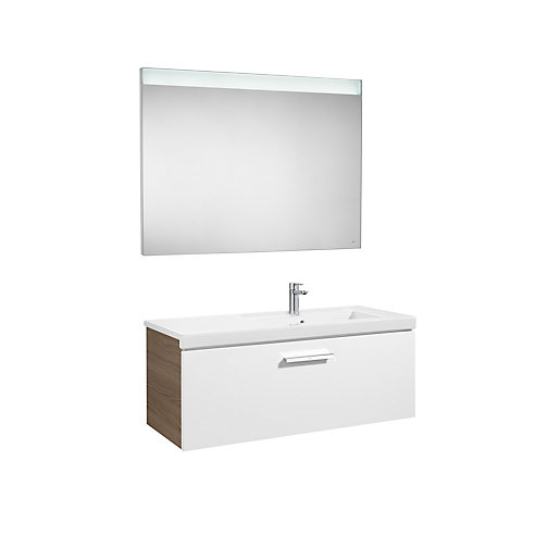 Roca Prisma 1 Drawer Unit Gloss White And Textured Ash 900mm
