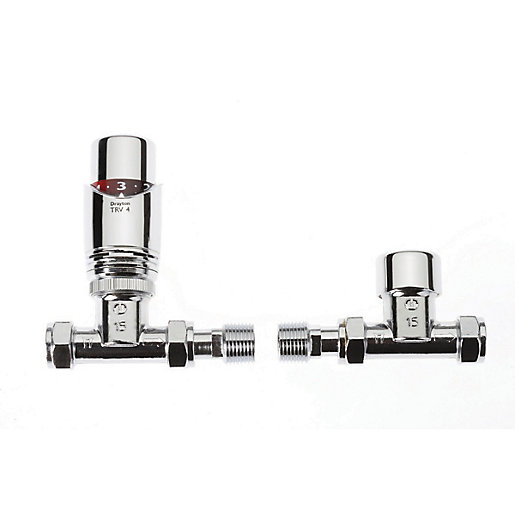 Drayton Chrome Straight TRV4 & Lockshield Valve 15mm 705171 City