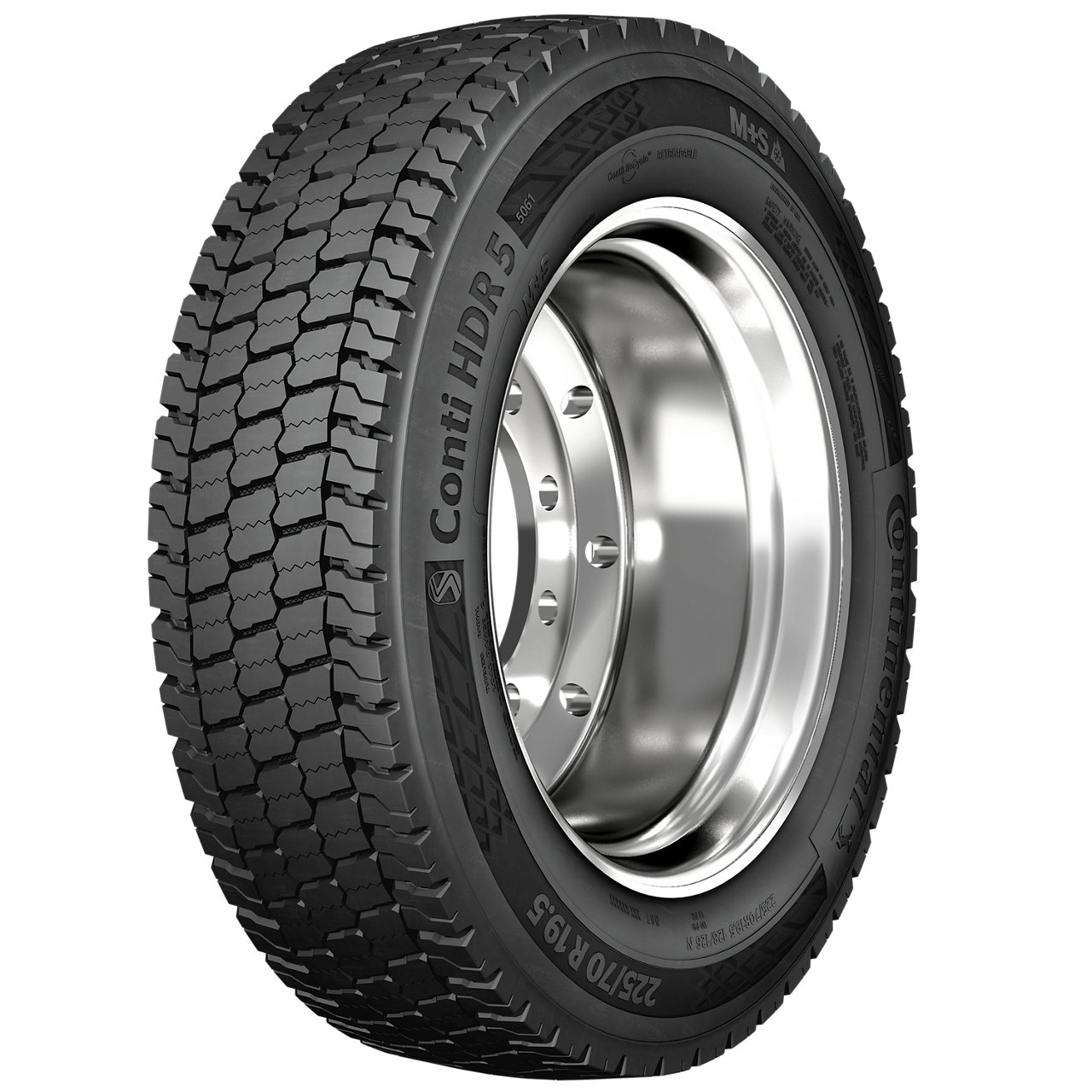 19.5" regional drive tire with an open shoulder tread design, improved rolling resistance, traction, wear and durability.